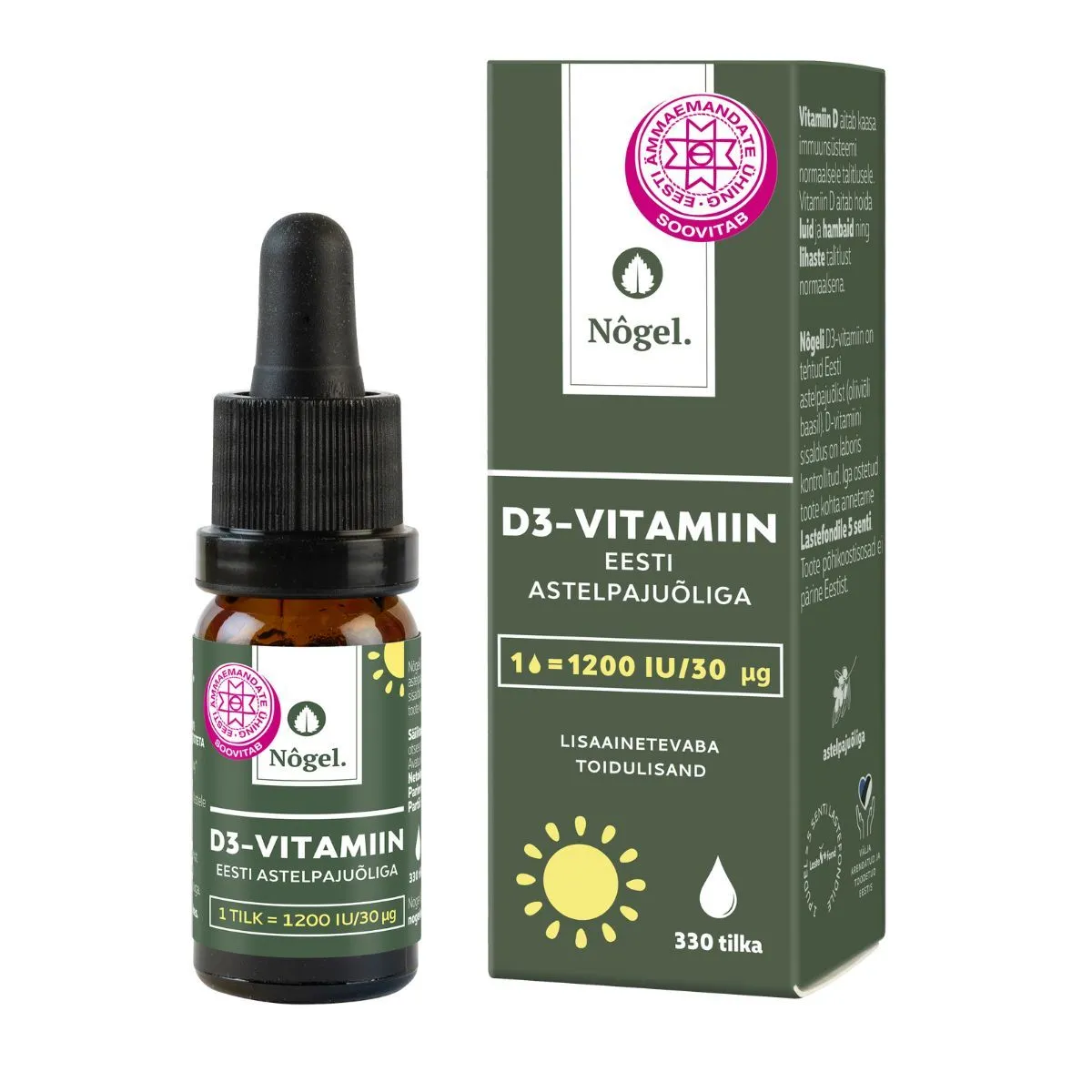 NÕGEL D3-VITAMIIN EESTI ASTELPAJUÕLIGA 1200IU/TILGAS 10ML - Product Image