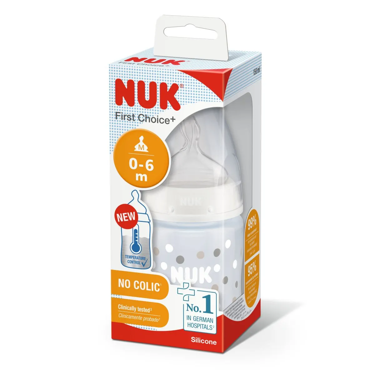 NUK FC+ LUTIPUDEL (LATEKS) 0-6K TEMP.NÄIDIKUGA 150ML - Product Image