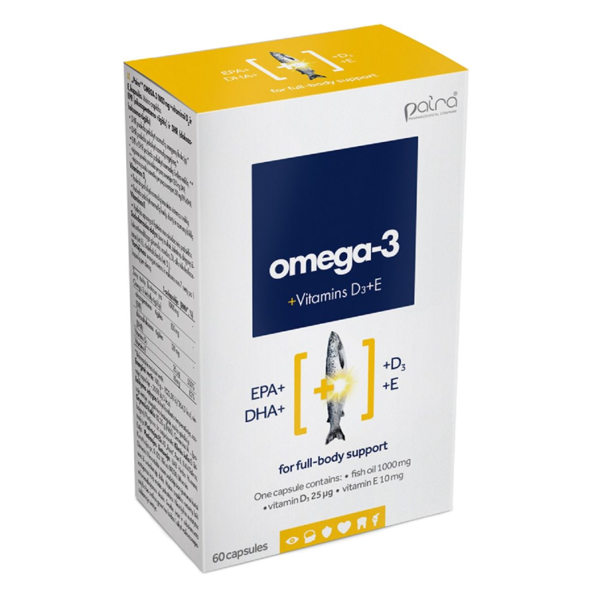 OMEGA-3 1000MG+ D3 25MCG + VIT E 10MG CAPS N60 (PAIRA) - Product Image