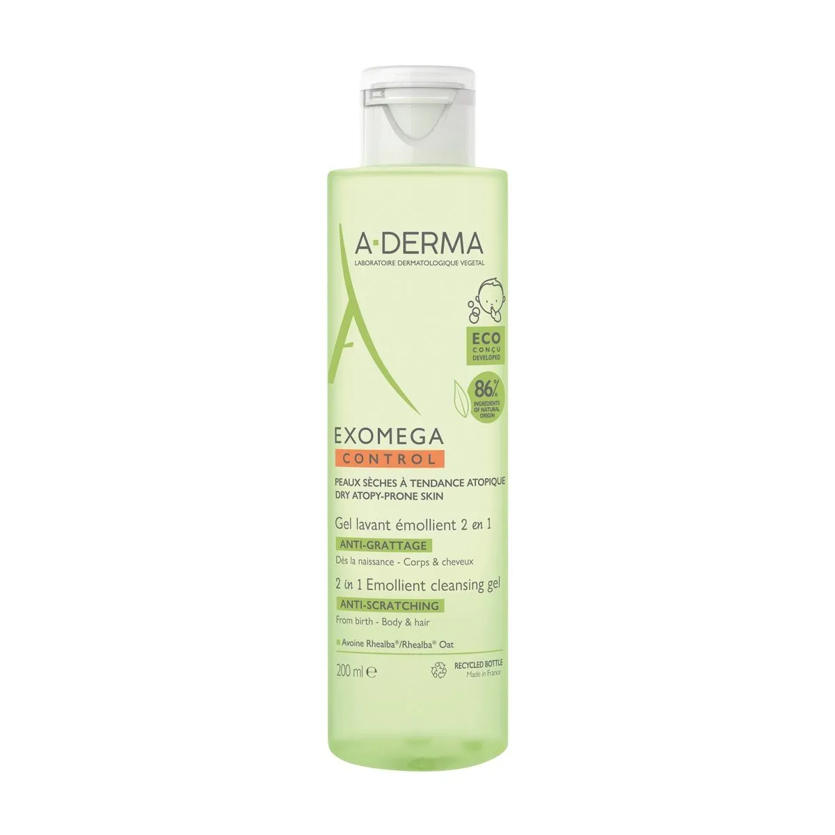 A-DERMA EXOMEGA CONTROL PESEMISGEEL KEHALE JA JUUSTELE 200ML - Product Image