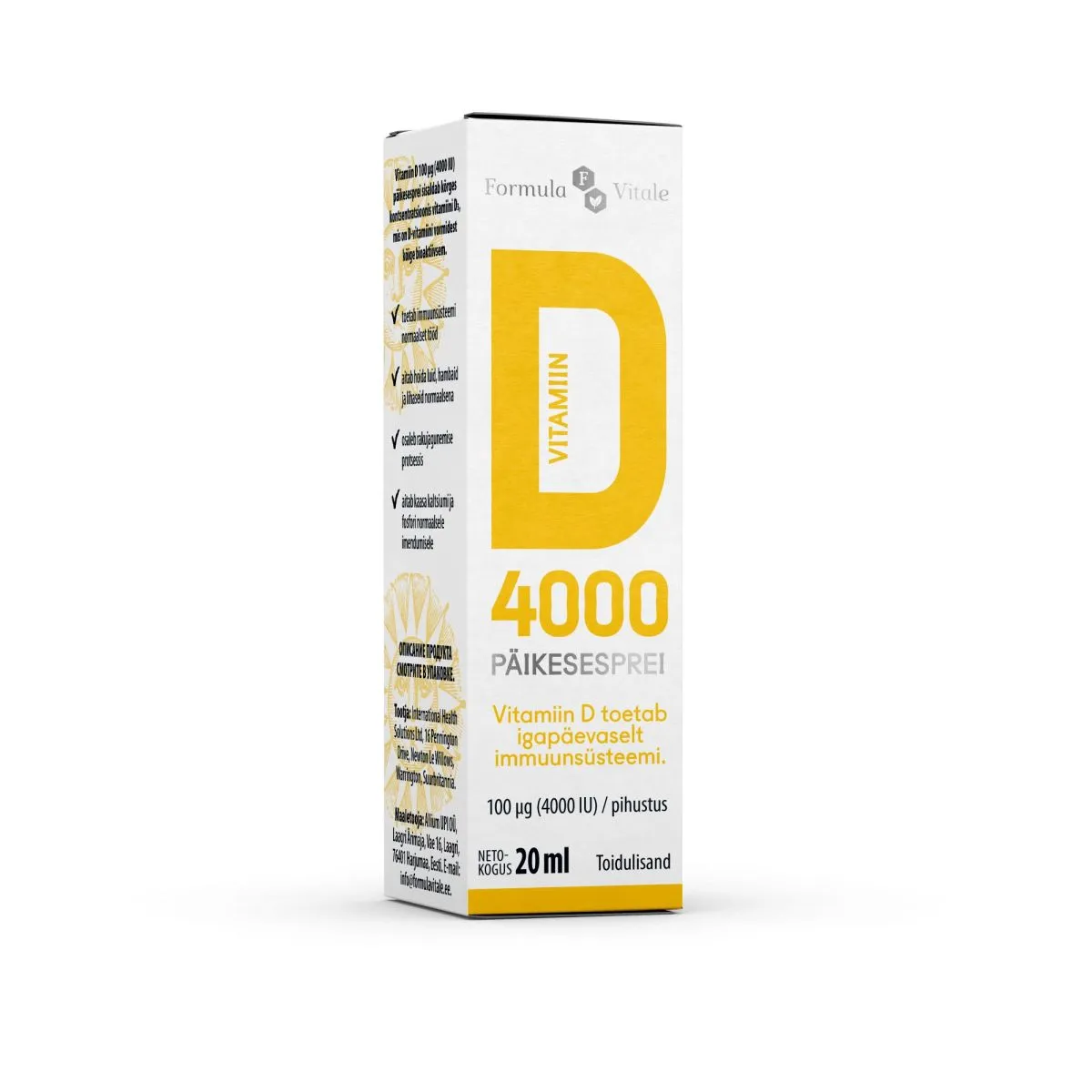 FORMULA VITALE D-VIT PÄIKESESPREI 4000IU 20ML - Product Image