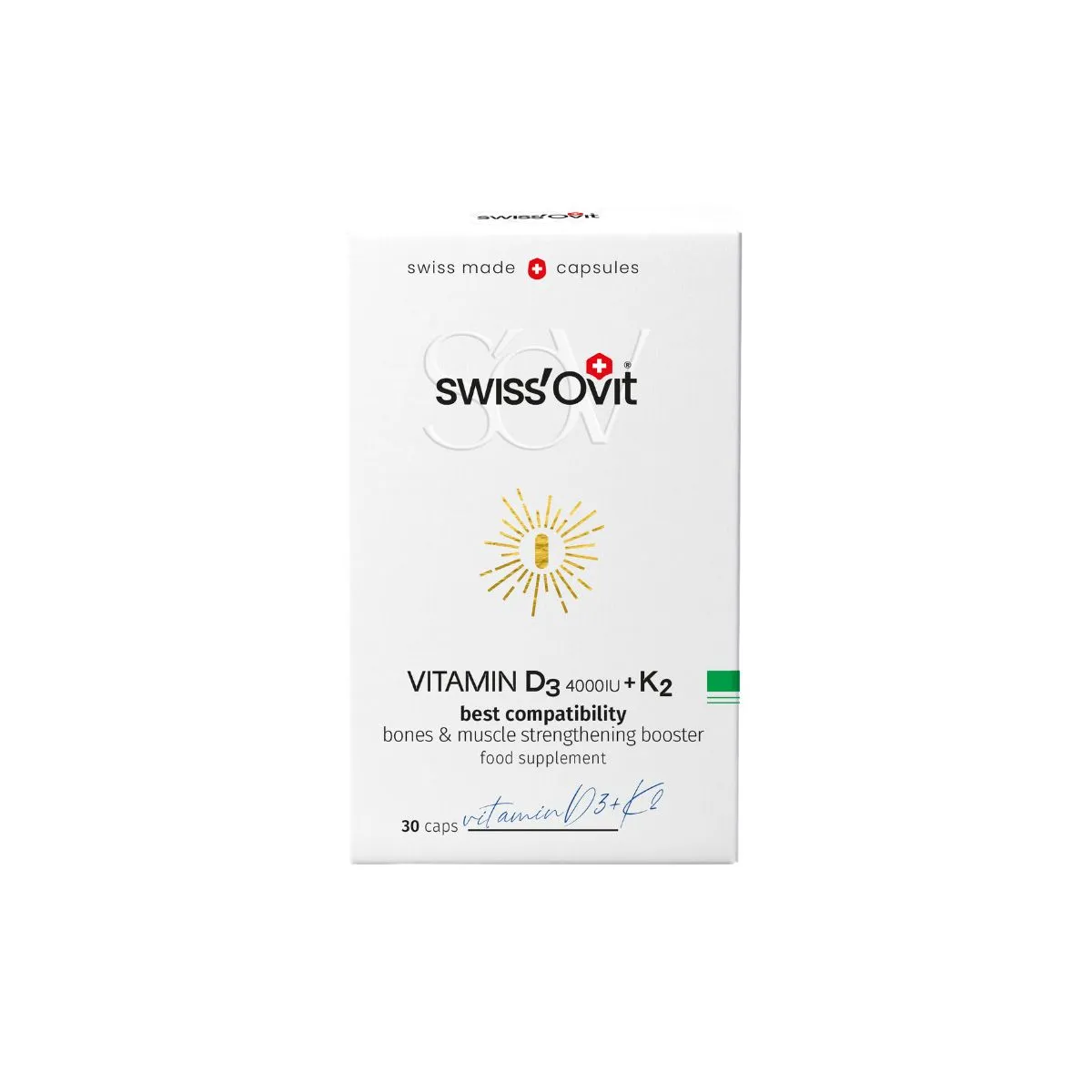 SWISSOVIT VITAMIIN D3 KAPSLID 4000IU+K2 N30 - Product Image