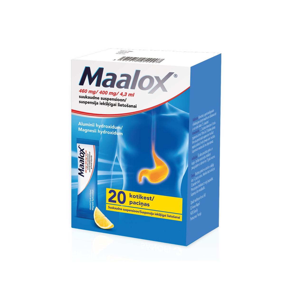 MAALOX SUUKAUDNE SUSP 460MG+400MG/4,3ML N20