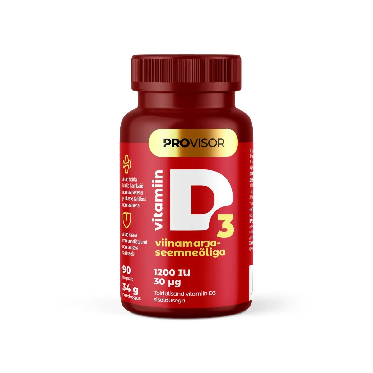 PROVISOR VITAMIIN D3 KAPSLID 1200IU N90 VIINAMARJASEEMNEÕLIGA - Product Image