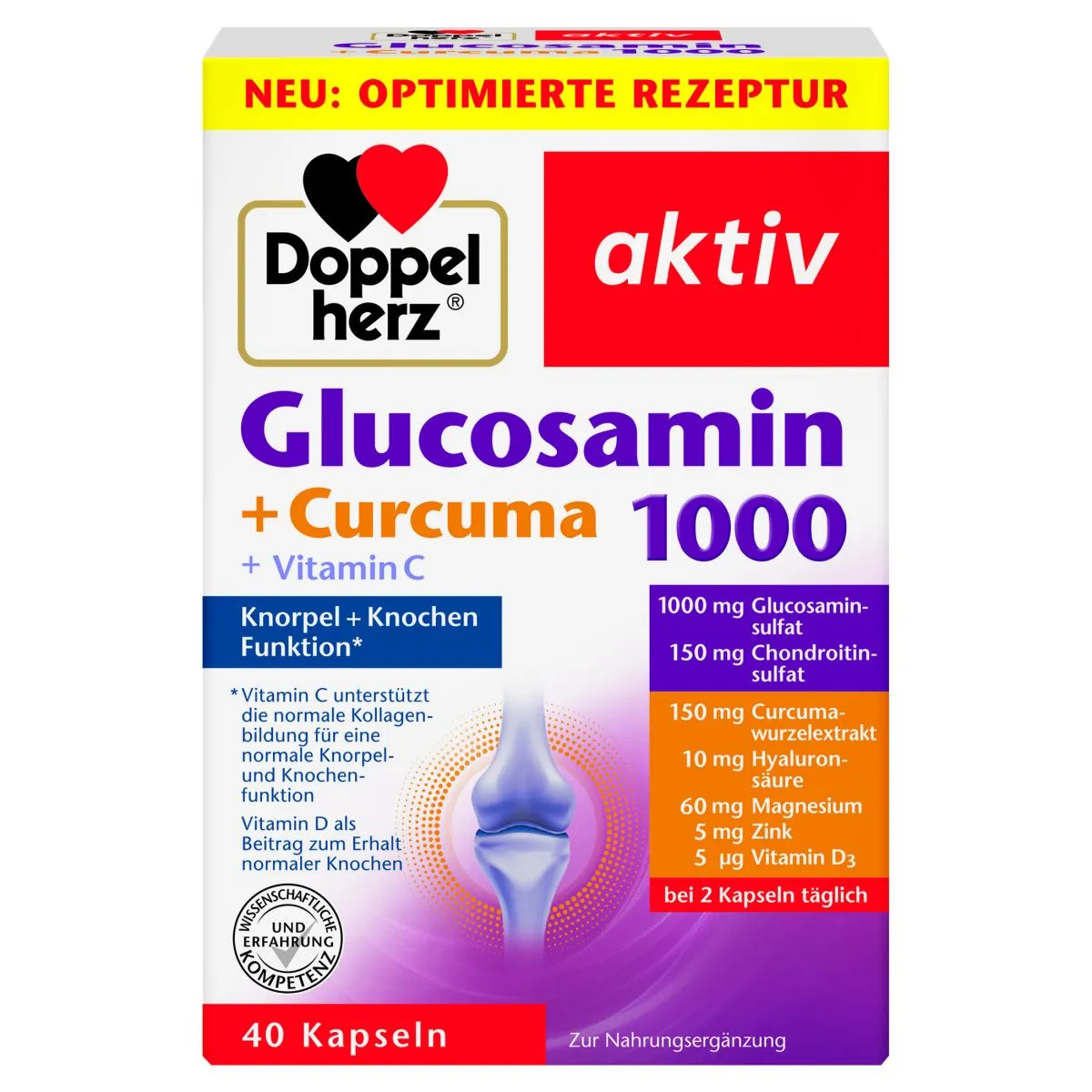 DOPPELHERZ AKTIV GLÜKOSAMIIN 1000MG+KURKUMIIN+C VITAMIIN KAPSLID N40