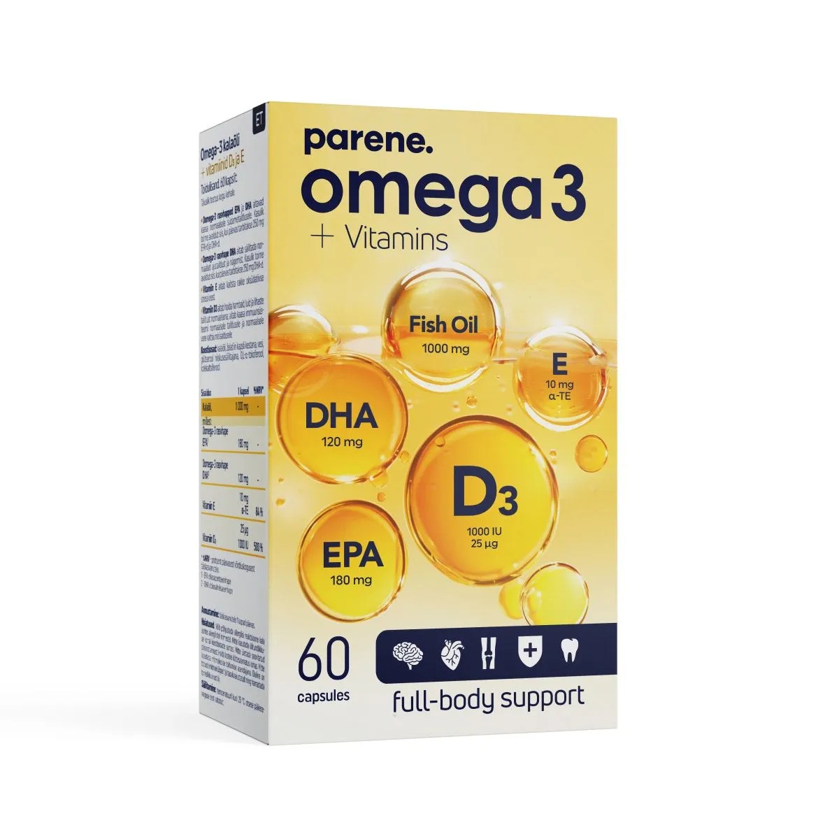 PARENE OMEGA-3 1000MG + D3 25MCG + VIT E 10MG CAPS N60 - Product Image