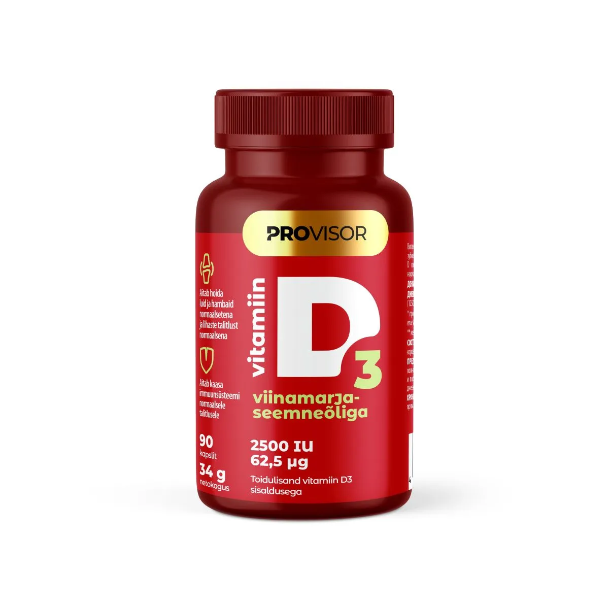 PROVISOR VITAMIIN D3 KAPSLID 2500IU N90 VIINAMARJASEEMNEÕLIGA - Product Image