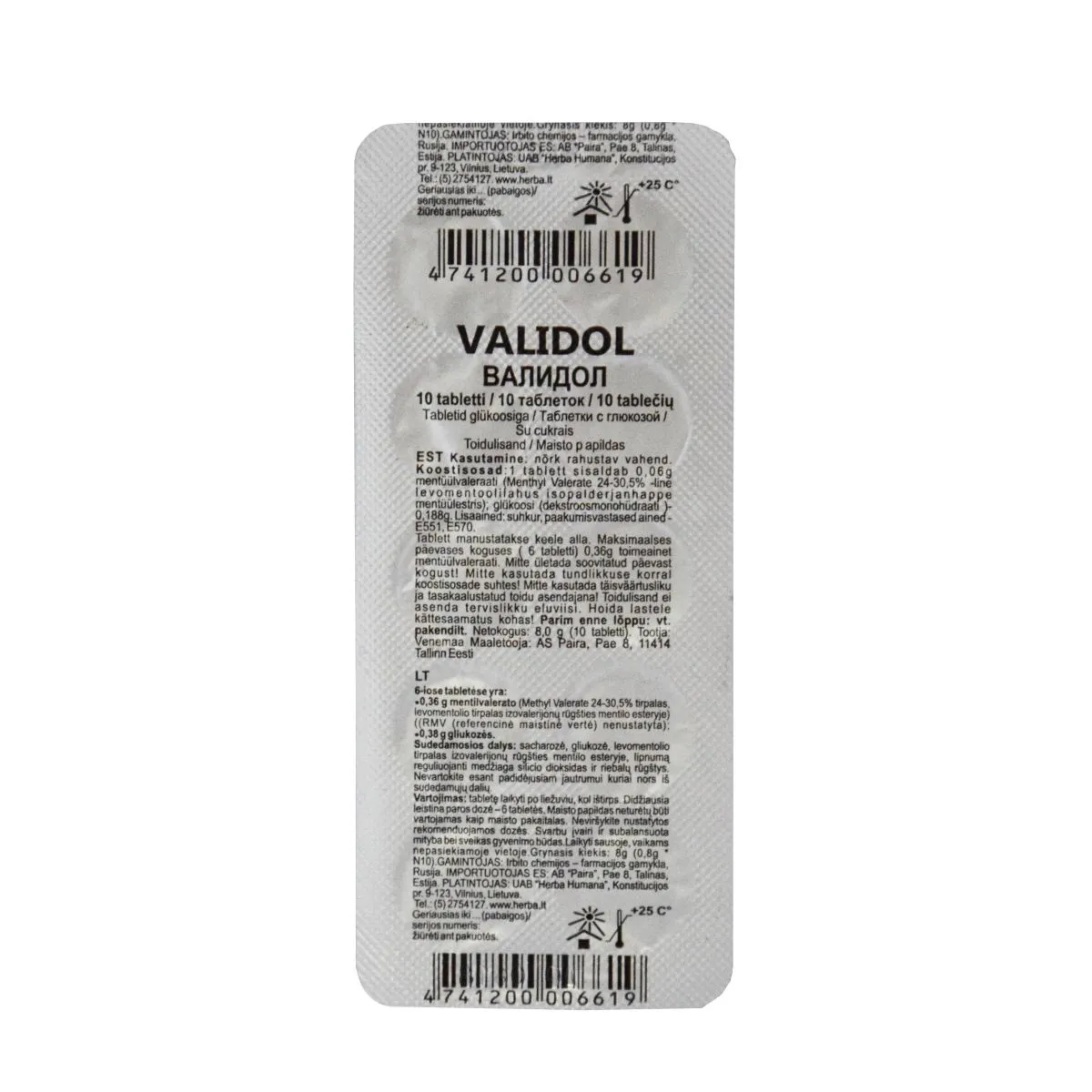 VALIDOL TBL 60MG N10 - Product Image